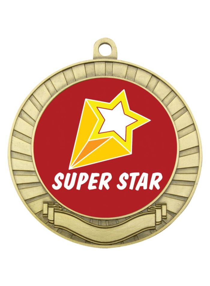 ASE205G Eco Scroll Medal Super Star Gold 7cm