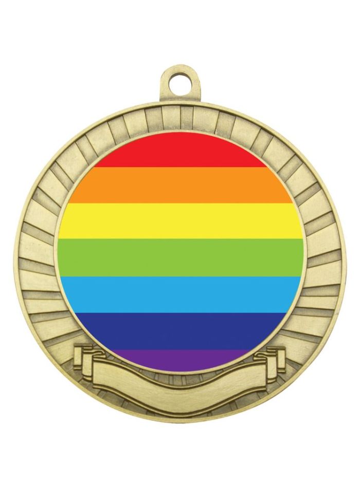 ASE241G Eco Scroll Medal Rainbow Gold 7cm