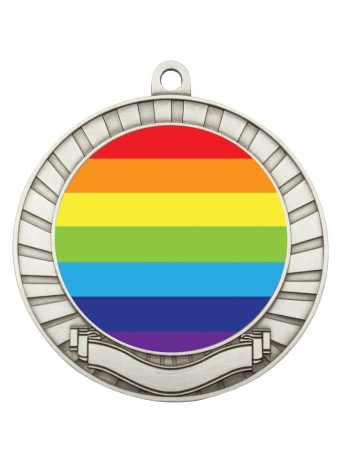 ASE241S Eco Scroll Medal Rainbow Silver 7cm